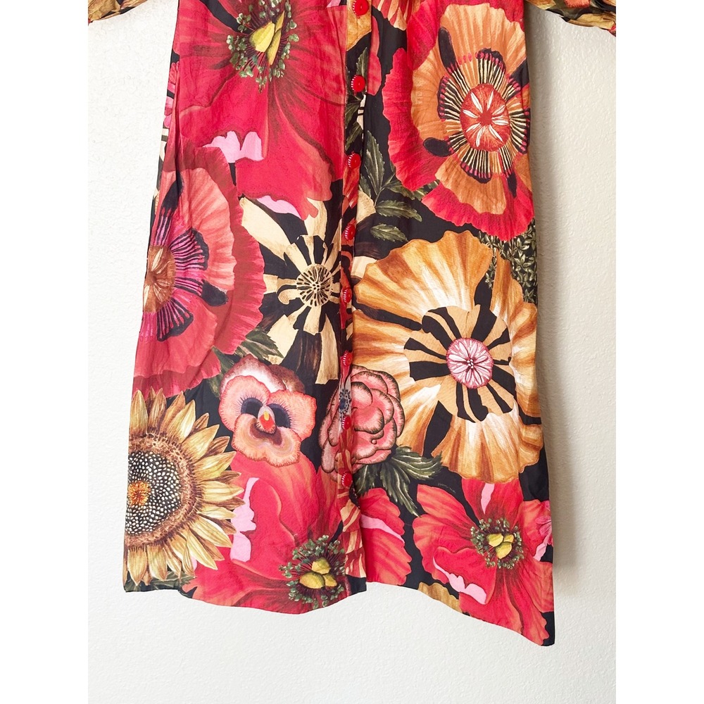 Farm Rio Flowershop Puff-Sleeve Maxi Dress V-Neck Button Front Red Size XS NEW - Picture 7 of 9